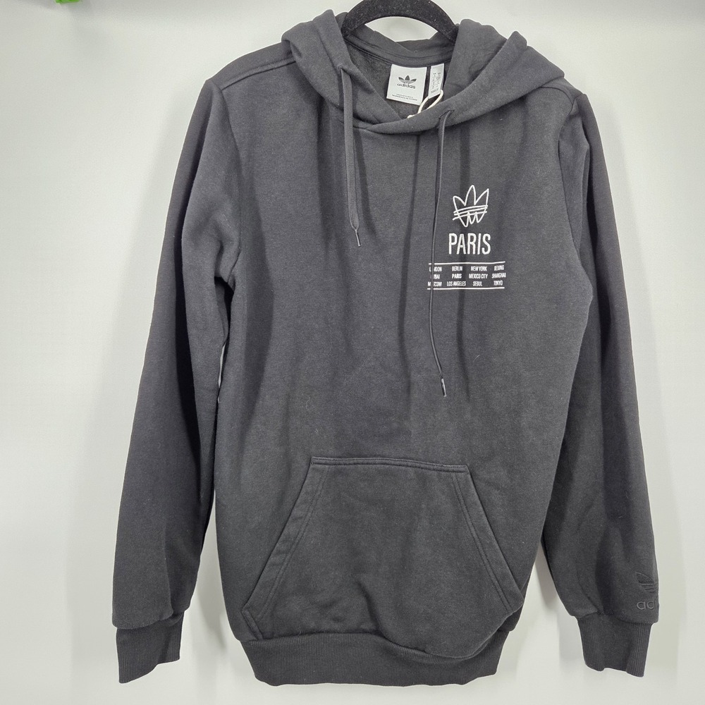 Adidas Paris Embroidered Hoodie Black S Sweatshirt Trefoil Logo Rare Athleisure